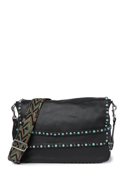 Shop Valentino Studded Leather Messenger Bag In Nero