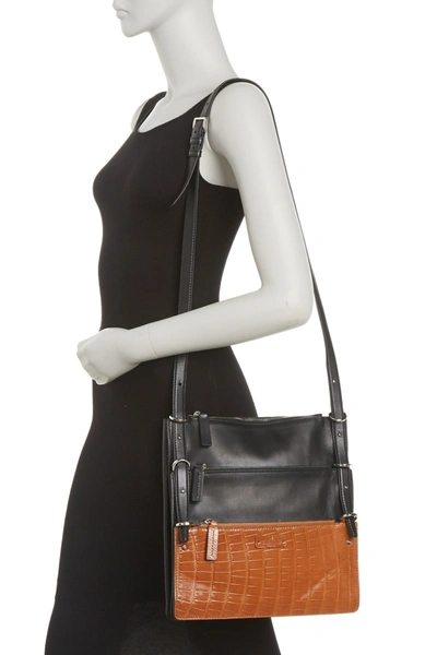 Shop Valentino Colorblock Leather Shoulder Bag In Nero/miele