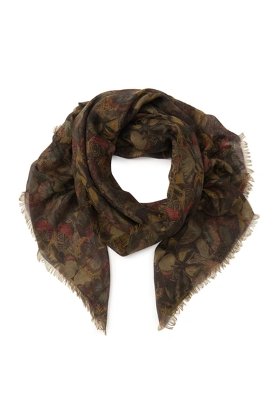 Shop Valentino Butterfly Print Cashmere Blend Shawl In Army