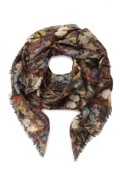 Shop Valentino Butterfly Print Cashmere Blend Shawl In Multicolor
