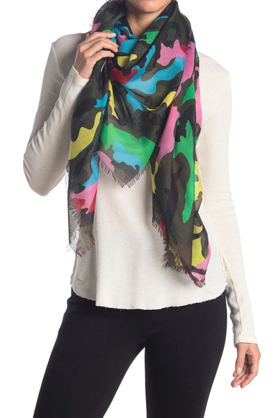 Shop Valentino Camo Frayed Edge Scarf In Psychedelic