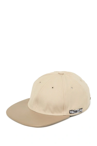 Shop Valentino Leather Trimmed Baseball Cap In Beige/chinos