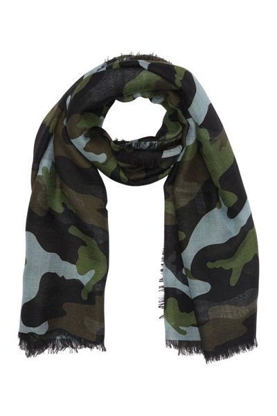 Shop Valentino Camo Frayed Edge Scarf In Sky