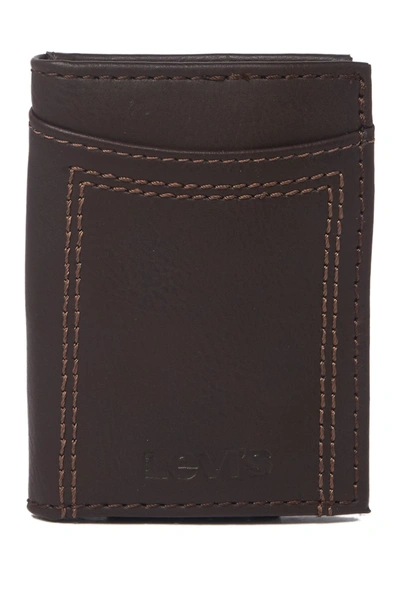 Shop Levi's Delgado Rfid Leather Slim Bifold Wallet In Brown