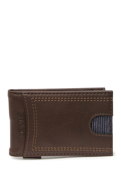Shop Levi's Delgado Rfid Front Pocket Leather Wallet In Brown
