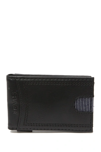 Shop Levi's Delgado Rfid Front Pocket Leather Wallet In Black