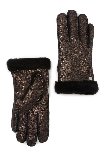 Shop Ugg Genuine Dyed Shearling Slim Side Vent Gloves In Metallic Black