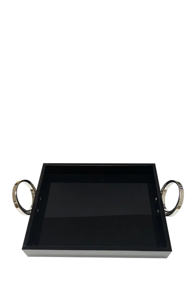 Shop R16 Home Small Black Tray With Silver Ring In Black/silver