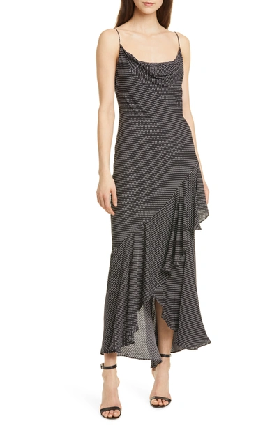 Shop Alice And Olivia Ginger Cowl Neck Slip Maxi Dress In Min Dot Bk