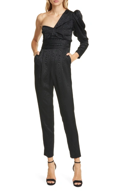 Shop A.l.c Walden One Shoulder Moiré Jumpsuit In Black