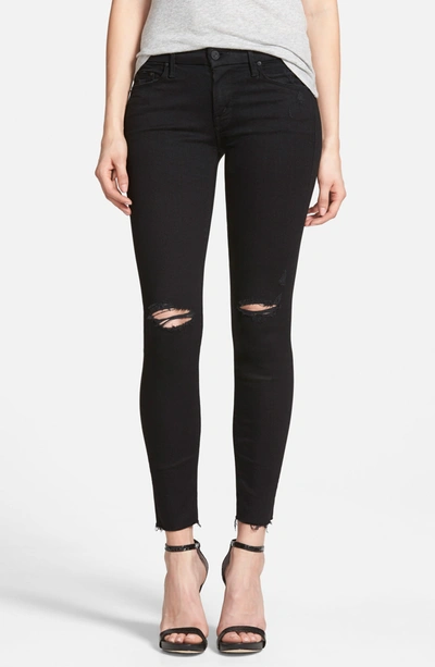 Shop Mother 'the Looker' Frayed Ankle Skinny Jeans In Guilty As Sin