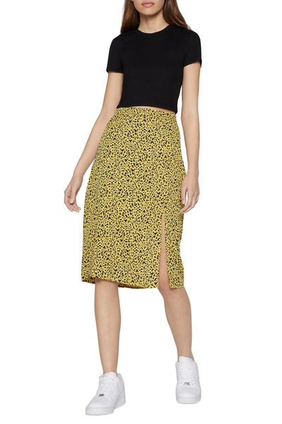 Shop Bcbgeneration Front Slit Leopard Print Woven Midi Skirt In Multi