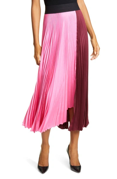Shop A.l.c Grainger Pleated Colorblock Midi Skirt In Garnetgra