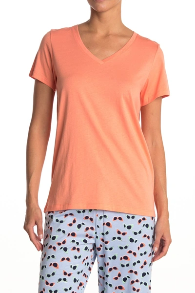 Shop Hue Solid Short Sleeve V-neck T-shirt In Peach Pink