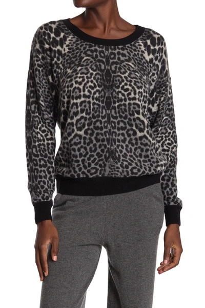 Shop Amicale Cashmere Cheetah Print Crew Neck Sweater In Gry Mt