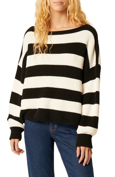 Shop French Connection Mozart Striped Pullover Sweater In Blk/smr Wh