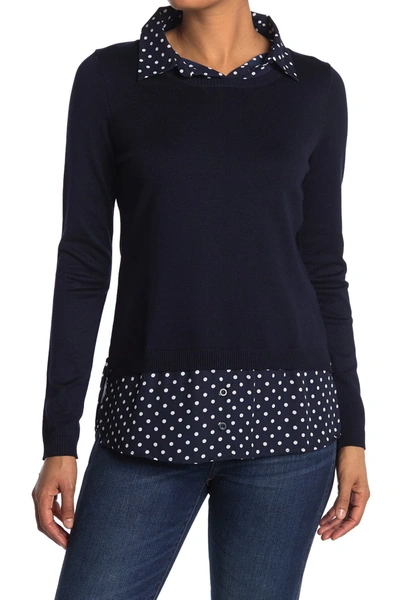Shop Adrianna Papell Two Fer Collared Sweater In Nvnvmeddot