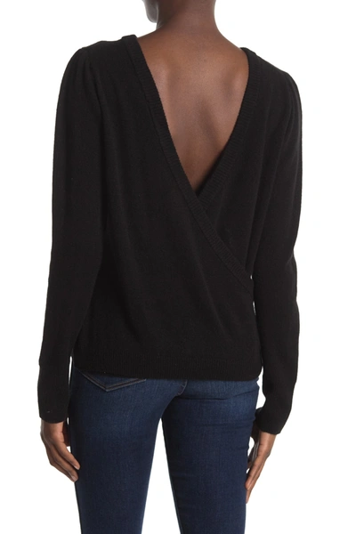 Shop 525 America Cashmere Surplice Back Puff Sleeve Sweater In Black