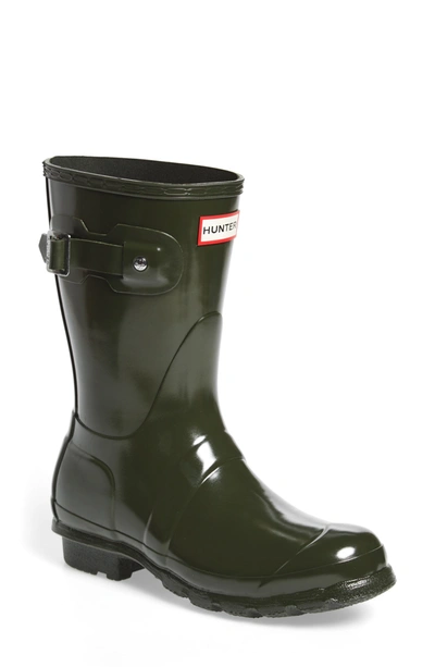 Shop Hunter Original Short Gloss Waterproof Rain Boot In Dark Olive