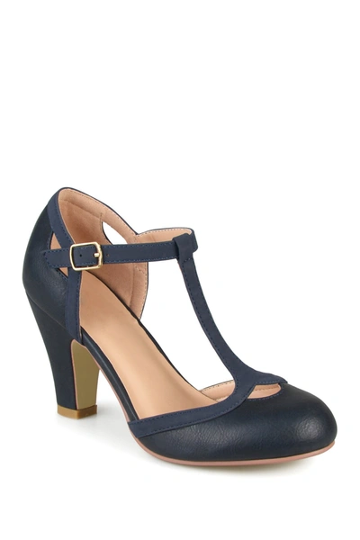 Shop Journee Collection Journee Olina T-strap Pump In Navy