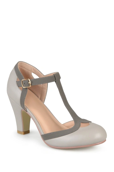 Shop Journee Collection Journee Olina T-strap Pump In Grey