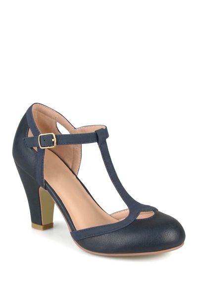 Shop Journee Collection Journee Olina T-strap Pump In Navy