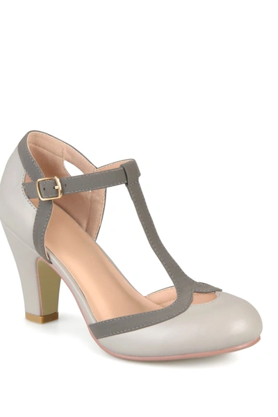 Shop Journee Collection Journee Olina T-strap Pump In Grey