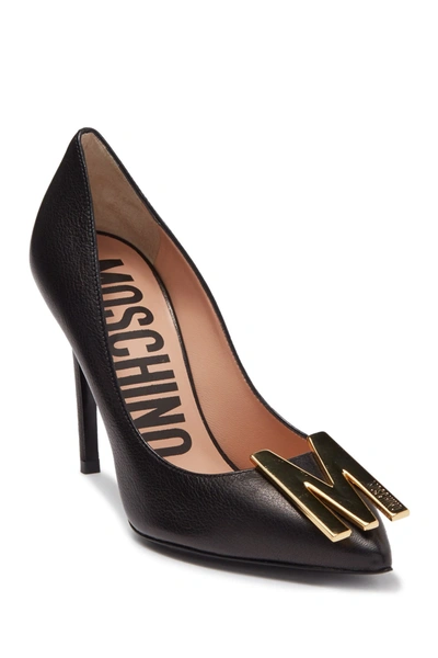 Shop Moschino Logo Hardware Pointed Toe Pump In Black