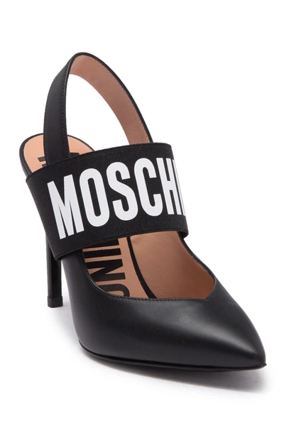 Shop Moschino Logo Strap Pointed Toe Slingback Pump In Black