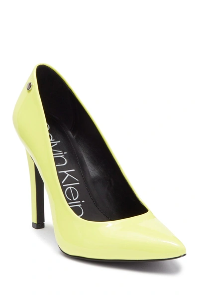 Shop Calvin Klein Brady Patent Leather Pointed-toe Pump In Yellow Fluo