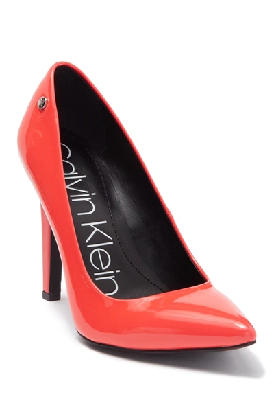 Shop Calvin Klein Brady Patent Leather Pointed-toe Pump In Pink Flrscnt