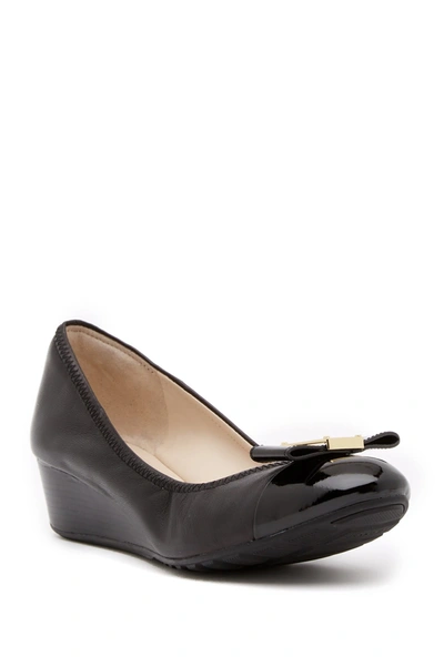 Shop Cole Haan Emory Bow Leather Wedge Pump In Black Leat