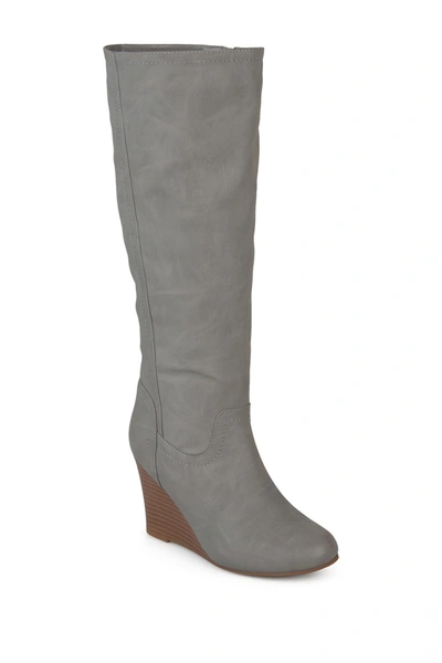 Shop Journee Collection Langly Wedge Heel Tall Boot In Grey