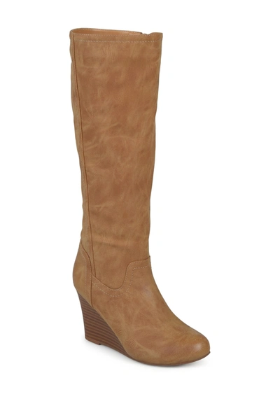 Shop Journee Collection Langly Wedge Heel Tall Boot In Tan