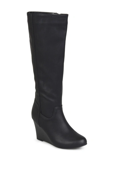 Shop Journee Collection Langly Wedge Heel Tall Boot In Black