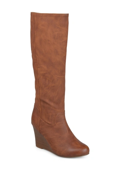 Shop Journee Collection Langly Wedge Heel Tall Boot In Brown