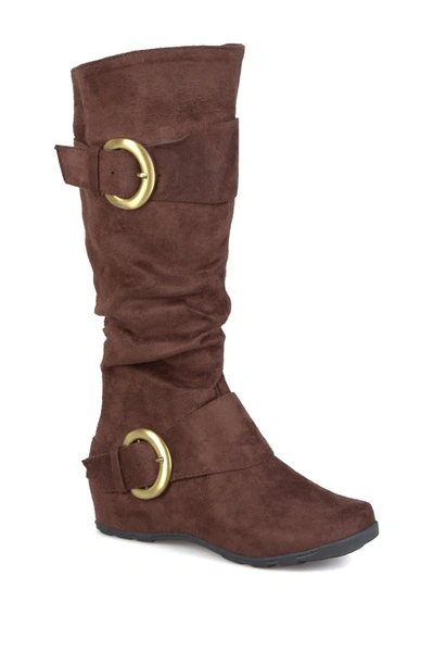 Journee Collection Women's Jester Wide Calf Rouched Buckle Mid Shaft Boots In Brown
