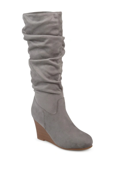 Shop Journee Collection Haze Wide Calf Wedge Boot In Grey