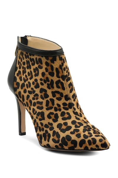 Shop Adrienne Vittadini Nyla Leopard Printed Stiletto Bootie In Tan-blk-hc