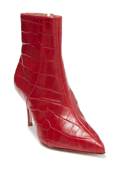 Shop Schutz Bette Leather Croc-embossed Ankle Bootie In Redlipstick