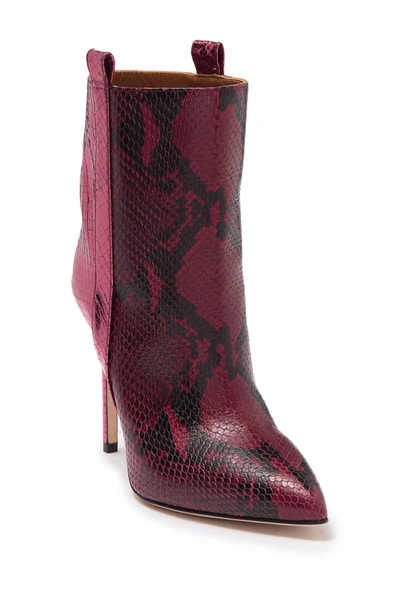 Shop Paris Texas Metallic Snake Skin Embossed Print Ankle Boot In Dark Red/burgundy