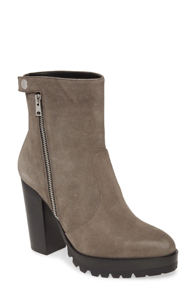 Shop Allsaints Ana Suede Block Heel Bootie In Grey Suede