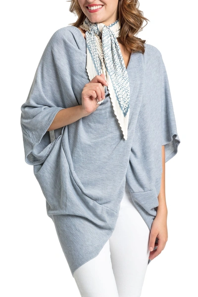 Shop Roffe Accessories Twist Front Recycled Knit Kimono In Lt Gray