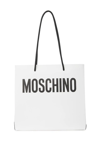 Shop Moschino Logo Leather Tote Bag In White