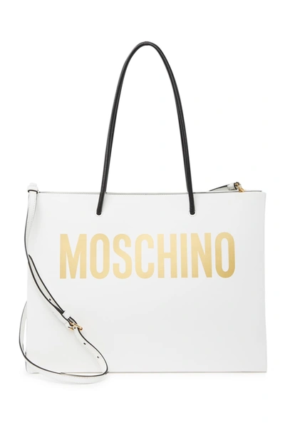 Shop Moschino Logo Tote Bag In White Print