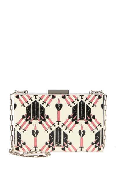 Shop Valentino Patterned Box Clutch In Bianco/nero/pink