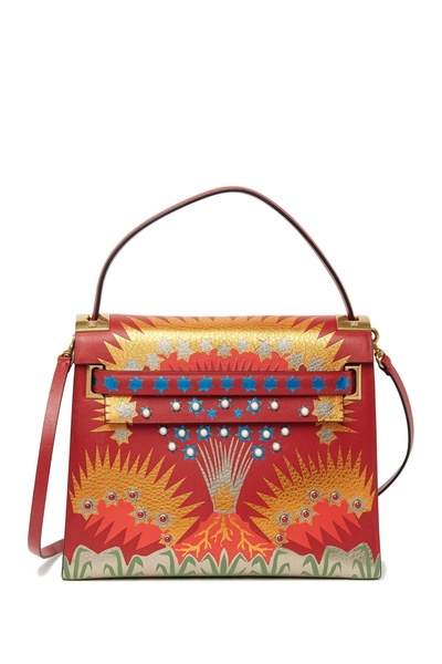 Shop Valentino Volcano Leather Top Handle Bag In Rosso V