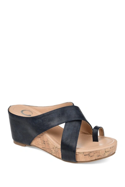 Shop Journee Collection Journee Rayna Wedge Sandal In Navy