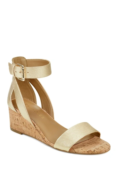 Shop Aerosoles Willowbrook Ankle Strap Wedge Sandal In Gold Metallic