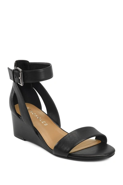 Shop Aerosoles Willowbrook Ankle Strap Wedge Sandal In Black Leather